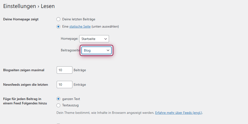 WordPress Blogseite erstellen